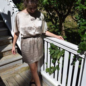 Bill Hallman champagne colored silk dress